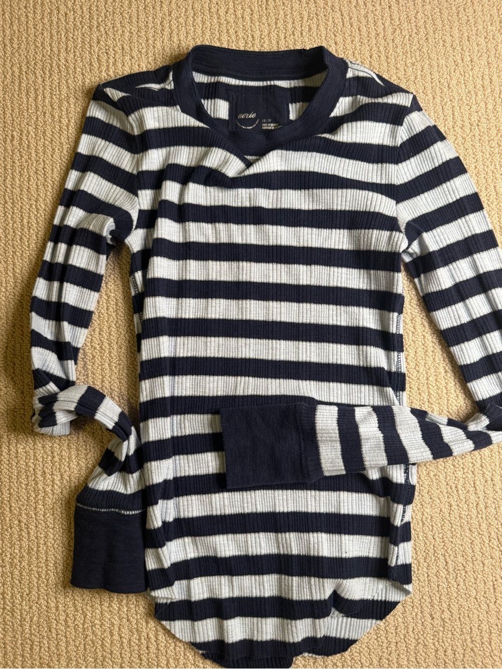 Aerie XS Navy and White Stripe Long-Sleeve Pajama Top
